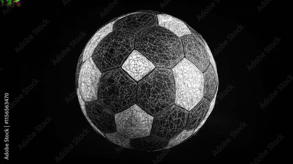 Poster a soccer ball consists of points, lines and triangles. the polygon shape in the form of a ball on a 