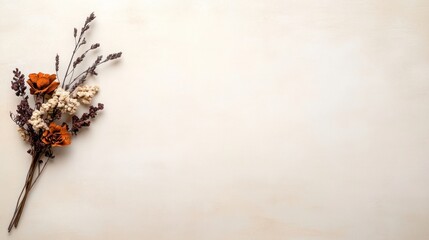 White Card Mockup with Dry Flowers - Top View and Copy Space