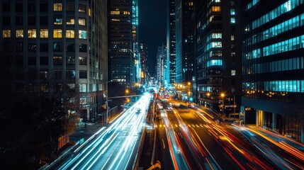 Obraz premium Night city street with light trails.