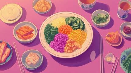 Colorful Array of Asian Noodles and Fresh Vegetables on Table
