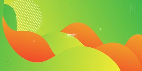 Orange and green geometric business banner design. Creative banner design with wave shape and bright color background for template. Simple horizontal banner. Vector Eps10