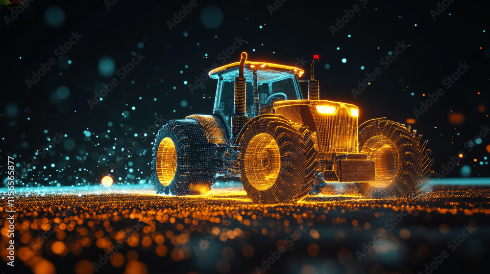 Aufkleber the tractor which consists of points. particles in the form of a tractor on a dark background. vecto