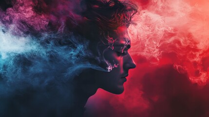 Fototapeta premium Abstract Portrait: Man Embracing Inner Turmoil