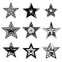 Fototapeta premium Vintage stars with cracks and stains. Old hand-drawn sign, black simple shape. Retro design element with distressed effect, grunge texture. Vector illustration 