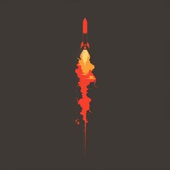 Stylized rocket launching into space, leaving a fiery trail.