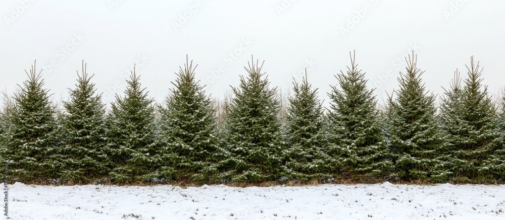Aufkleber snowy pine or fir tree line in winter landscape with empty space for text or graphic overlay
