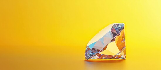 Shiny crystal diamond on vibrant yellow background with ample space for elegant text and design elements
