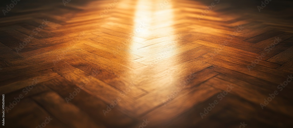 Poster polished wooden parquet floor illuminated by soft night light with reflective surface and plenty of 