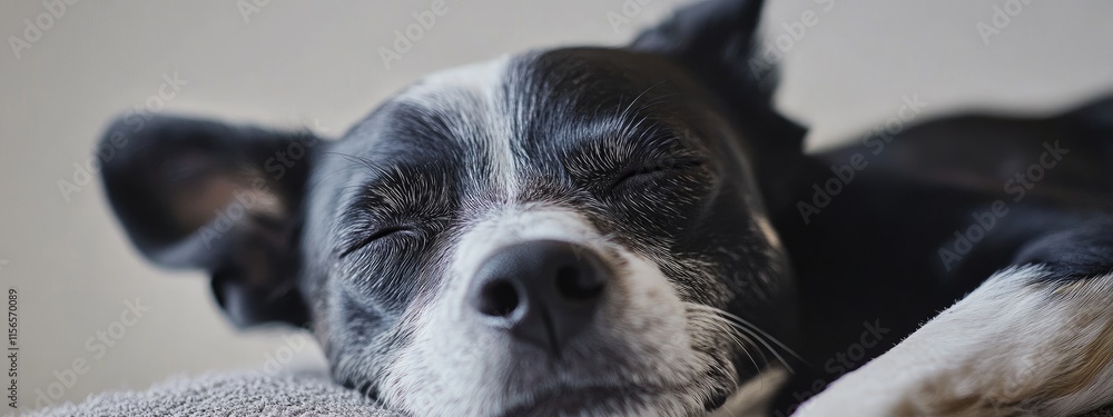 Aufkleber relaxed dog enjoying professional grooming session with calm expressions and empty space for text or