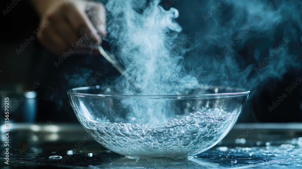 Poster Culinary Masterpiece Chef Creating Culinary Art with Steam and Copy Space for Text