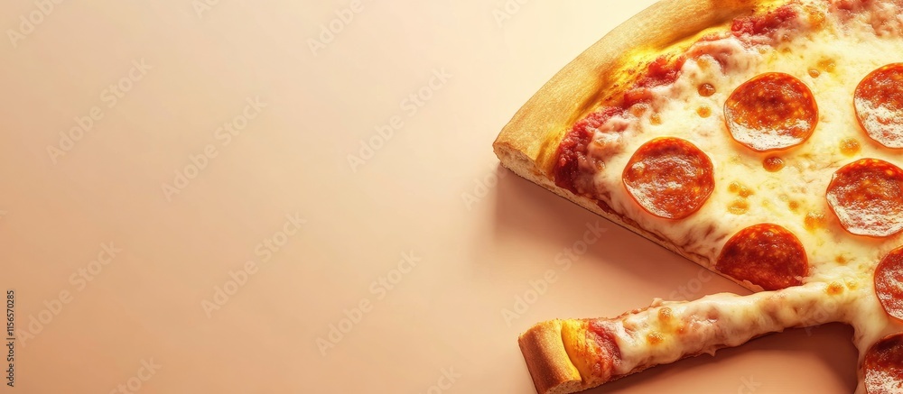 Poster delicious pizza slice being lifted from the box with ample empty space for custom text or promotiona