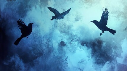 Birds in Flight: A Blue Watercolor Painting