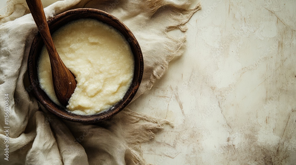 Poster traditional culinary heritage week displaying creamy dish with natural textured background and empty