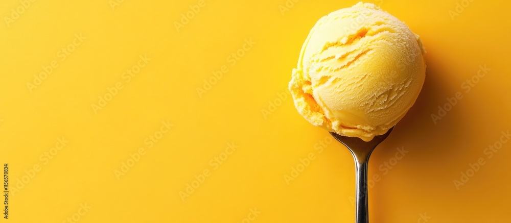 Poster persian saffron ice cream scoop on bright orange background with space for text and design elements