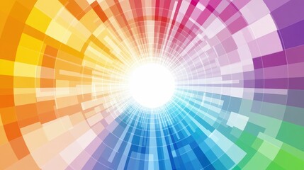 Abstract colorful rainbow tunnel radiating light.