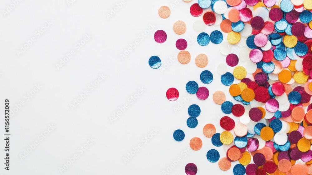 Poster colorful round sequins for embroidery on white background with empty space for text and design eleme