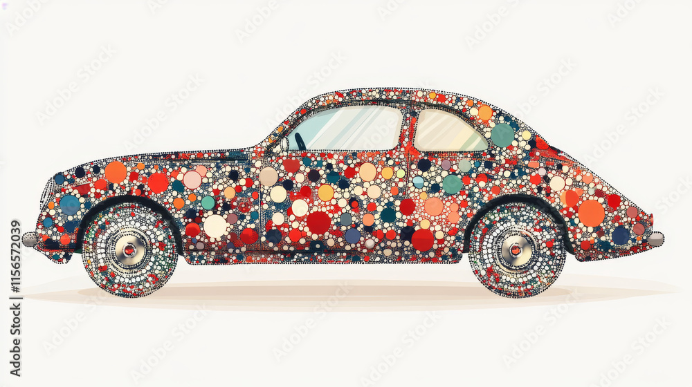 Poster the car of the particles. the crossover consists of circles and points. vector illustration