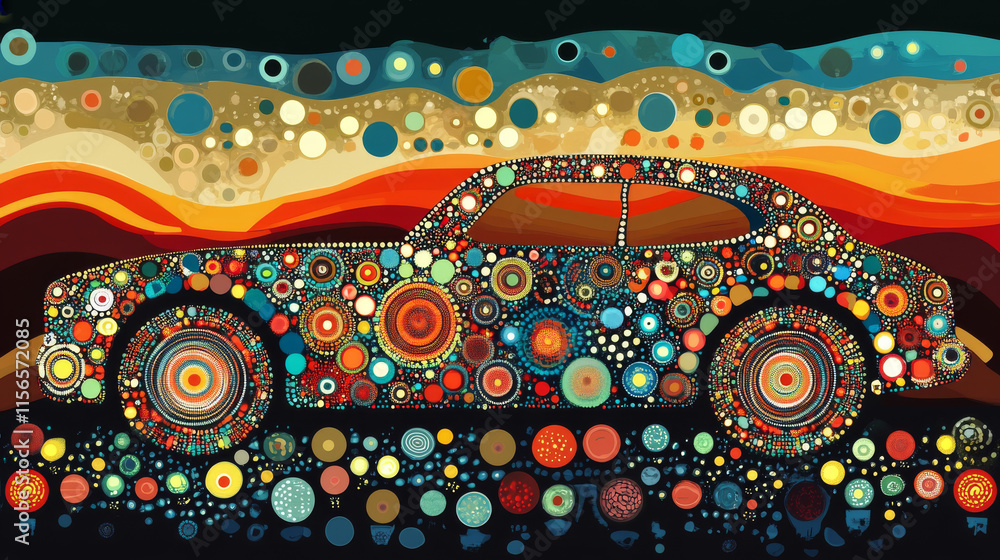 Poster the car of the particles. the crossover consists of circles and points. vector illustration