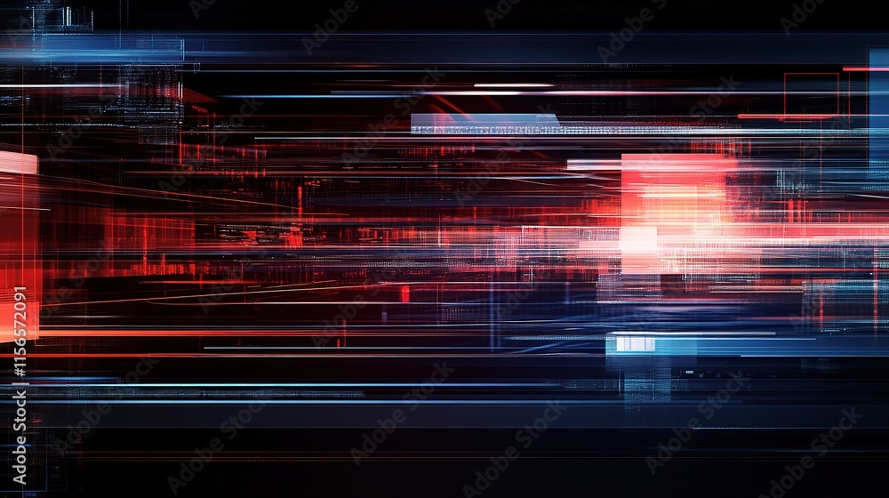 Poster abstract tech data flow: a dynamic and abstract illustration of data flow and processing, featuring 