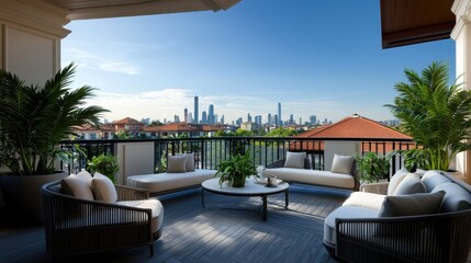 Fototapeta premium Luxury Balcony Cityscape Modern Terrace with Panoramic View