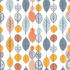 Fototapeta premium A colorful pattern of various leaves in different shapes and colors on a white background.