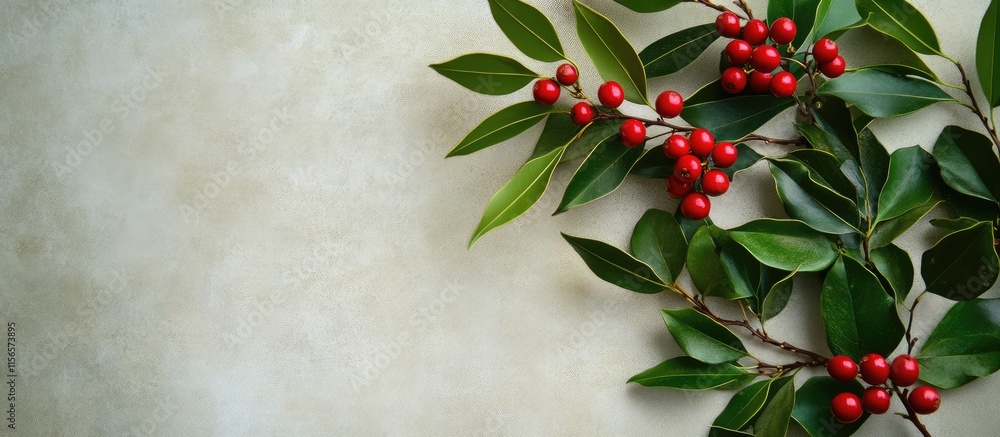 Aufkleber floral wreath with vibrant green leaves and red berries creating an elegant frame with ample space f