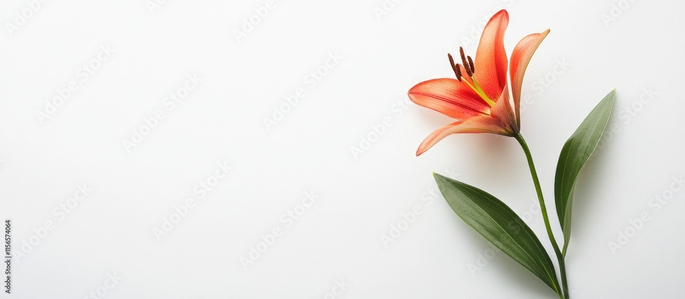 Poster elegant minimalist floral arrangement with isolated orange lily on white background for text placeme