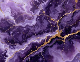 Abstract Purple Marble Texture With Gold Veins