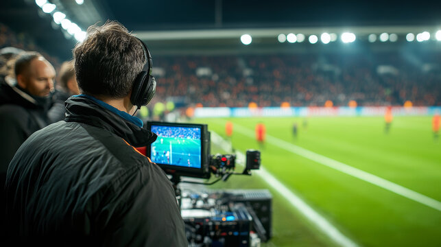 VAR hologram. Digital and technological background of video assistant referee. Football field hologram