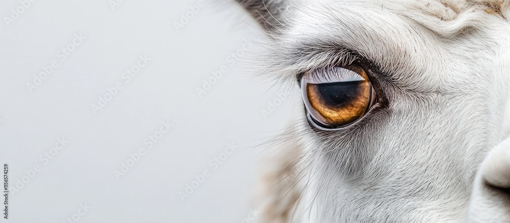 Poster close up macro of a young green llama eye showcasing intricate details with neutral background for t