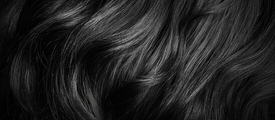 Extreme closeup of silky dark wavy hair texture with blank space for custom text overlay in creative design applications