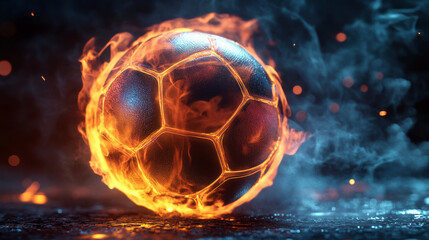 Hologram football. Holographic projection of a soccer ball. Flickering energy flux of particles. The scientific design of the sport.