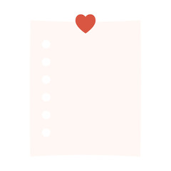 Blank heart memo note paper template. Planner, organizer, reminder, message concepts. Flat minimal decorative vector design isolated illustration.