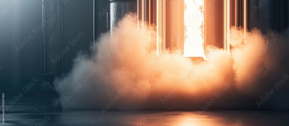 Poster Dynamic Heat and Energy Emission from Explosive Device with Smoke and Space for Text Overlay