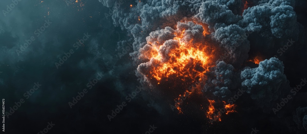 Poster vivid explosion with fiery pyroclastic cloud against a dark background ideal for creating impactful 