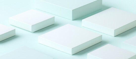 Stylish arrangement of blank square notepads on a soft mint background for creative product presentation and promotional copy space.