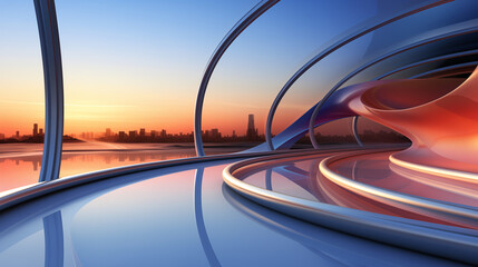 Futuristic Cityscape with Abstract Colorful Structures and Reflections