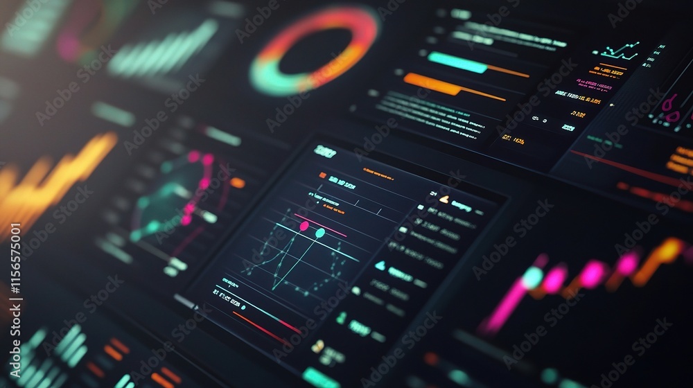 Poster modern digital dashboard interface with charts and graphs