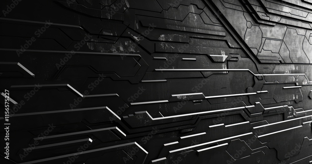 Poster abstract black wall with metallic circuit-like patterns.