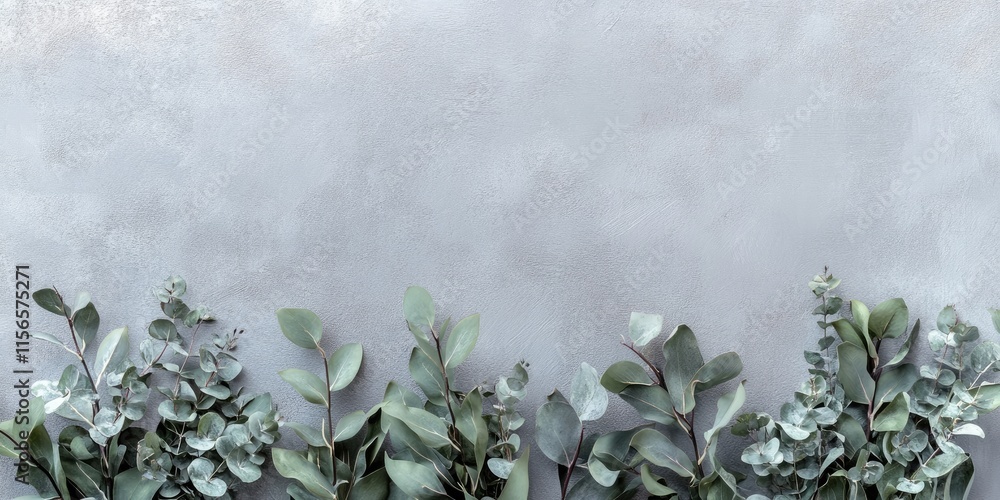 Poster fresh eucalyptus leaves on a soft grey background creating an elegant and tranquil atmosphere with a