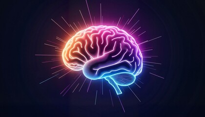 Glowing Rainbow Brain Representing Intelligence on Black Background