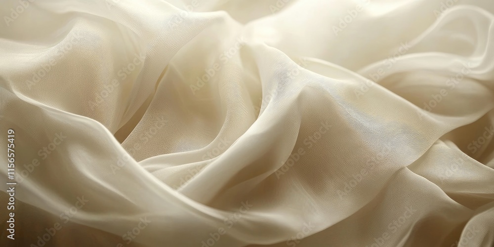 Poster soft cream fabric waves background with empty space for text and elegant drapery design for luxury a