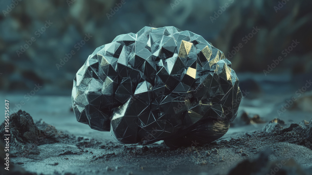 Poster the brain is composed of points, lines and triangles. the polygon shape in the form of artificial in