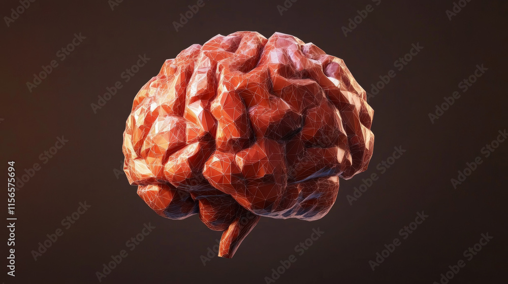 Poster the brain is composed of points, lines and triangles. the polygon shape in the form of artificial in