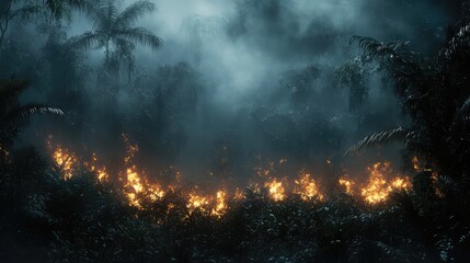 Amazon Rainforest Fires Highlighting Climate Change Effects with Copy Space for Environmental Awareness Messaging