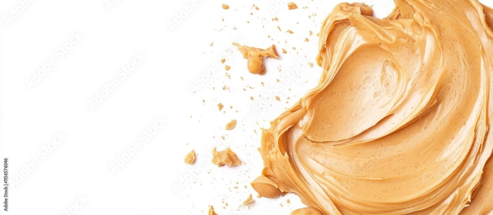 Aufkleber peanut butter spread on white background with texture and space for dietary or recipe text usage in 