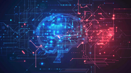 AI chip with light growth arrows and circuit elements. Artificial Intelligence background. AI innovation concept. Technology bg. Low poly wireframe vector illustration. Abstract digital polygonal art.