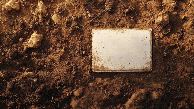 Delivery Signboard Embedded in Soil with Blank Space for Custom Text and Detailed Earth Texture Surrounding It