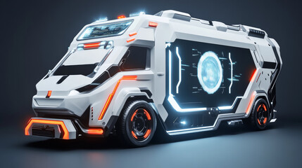 Ambulance hologram. Digital and technology background ambulance. Futuristic ambulance design