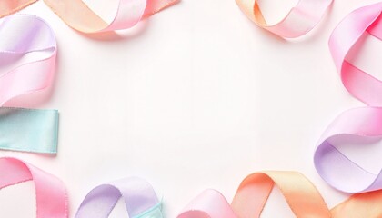 Vibrant and Colorful Pastel Ribbons Spread Out on a White Background for Creative Projects.